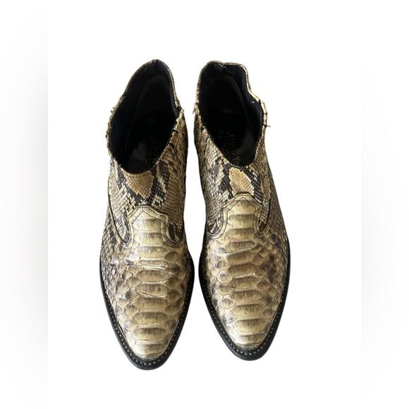 New York custom handmade Snake Skin Embossed Leather Ankle Boots Size 9